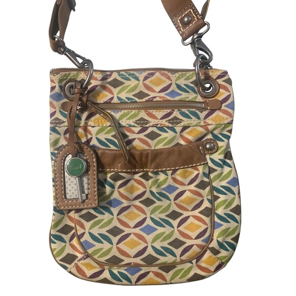 Fossil Multicolor Geometric Print Canvas Crossbody Bag with Leather Trim - Picture 3 of 10